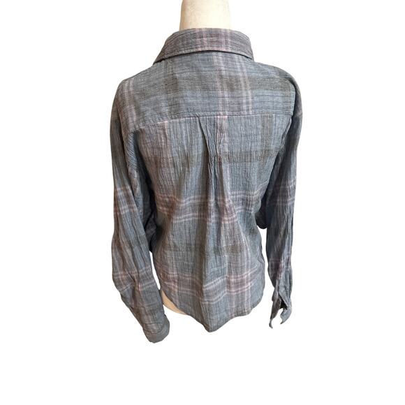 Free People Cropped Cutie Plaid Flannel Batwing Dolman Button Front Shirt - Picture 5 of 10